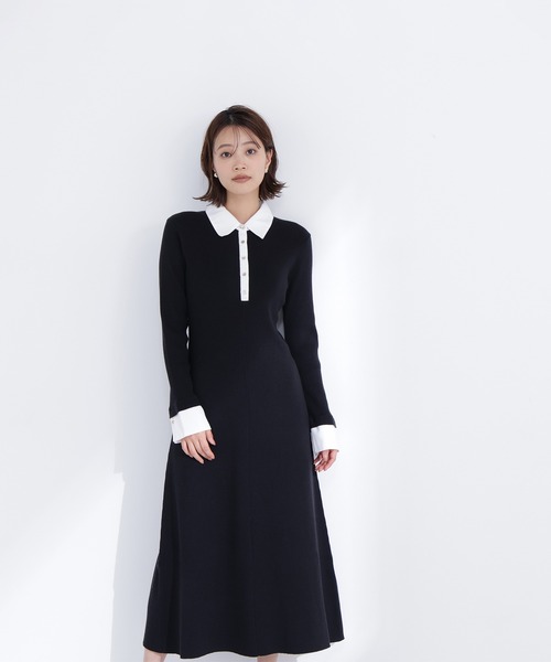 NATURAL BEAUTY BASIC（ナチュラルビューティーベーシック）の「◇襟付きリブニットワンピース（ワンピース・レディース・ブラック系その他/グレー系その他/ブルー系その他6・MEDIUM/P/S）」の9枚目の写真