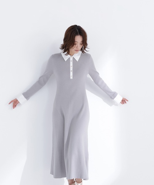 NATURAL BEAUTY BASIC（ナチュラルビューティーベーシック）の「◇襟付きリブニットワンピース（ワンピース・レディース・ブラック系その他/グレー系その他/ブルー系その他6・MEDIUM/P/S）」の12枚目の写真