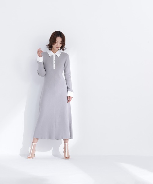 NATURAL BEAUTY BASIC（ナチュラルビューティーベーシック）の「◇襟付きリブニットワンピース（ワンピース・レディース・ブラック系その他/グレー系その他/ブルー系その他6・MEDIUM/P/S）」の13枚目の写真