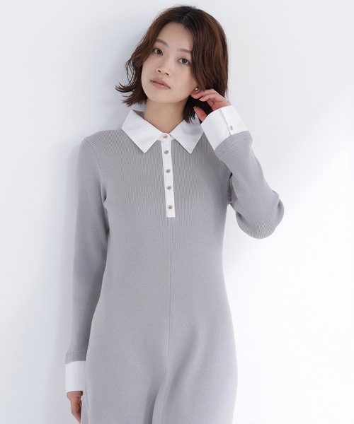 NATURAL BEAUTY BASIC（ナチュラルビューティーベーシック）の「◇襟付きリブニットワンピース（ワンピース・レディース・ブラック系その他/グレー系その他/ブルー系その他6・MEDIUM/P/S）」の14枚目の写真
