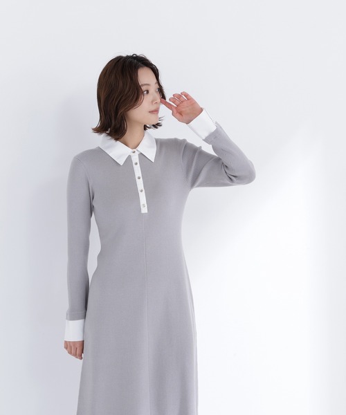 NATURAL BEAUTY BASIC（ナチュラルビューティーベーシック）の「◇襟付きリブニットワンピース（ワンピース・レディース・ブラック系その他/グレー系その他/ブルー系その他6・MEDIUM/P/S）」の16枚目の写真