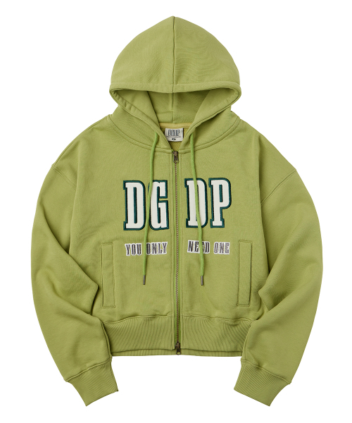 DANGLEDROP（ダングルドロップ）の「DGDPアップリケクロップフードジップオリーブグリーン（パーカー・レディース・その他・S/M）」の2枚目の写真