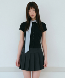 ウィメンズスリムクルーネックボタンTシャツ[ブラック]