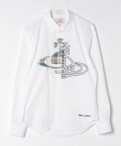 Vivienne Westwood MAN(ヴィヴィアンウエストウッドマン)の「HALF AND HALF ORB クラシックシャツ(シャツ/ブラウス・メンズ・ブルー/ブラック/ホワイト・M/L/S/XL)」の2枚目の写真