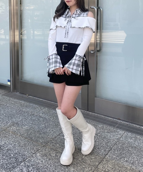abc une face(アーベーセーアンフェイス)の「シャツ衿ドッキングトップス(Tシャツ/カットソー・レディース・ホワイト/ネイビー/ブラック/グレー・FREE)」の8枚目の写真