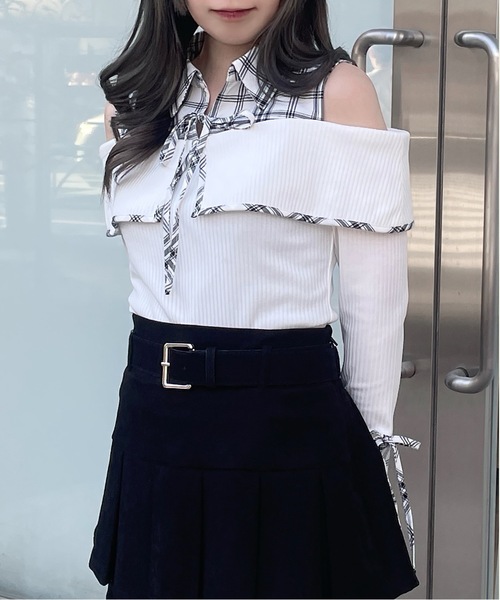 abc une face(アーベーセーアンフェイス)の「シャツ衿ドッキングトップス(Tシャツ/カットソー・レディース・ホワイト/ネイビー/ブラック/グレー・FREE)」の7枚目の写真