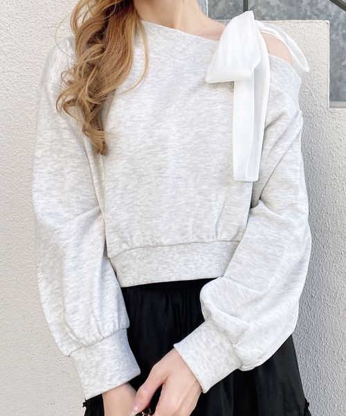 INGNI（イング）の「スウェット肩リボン胸ロゴワンショルトップス（スウェット・レディース・ライトピンク/グレー/ネイビー/オートミール・M）」の12枚目の写真