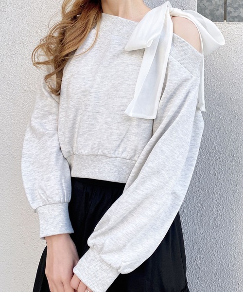 INGNI（イング）の「スウェット肩リボン胸ロゴワンショルトップス（スウェット・レディース・ライトピンク/グレー/ネイビー/オートミール・M）」の14枚目の写真