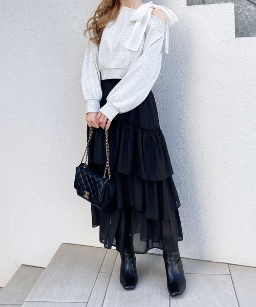 INGNI（イング）の「スウェット肩リボン胸ロゴワンショルトップス（スウェット・レディース・ライトピンク/グレー/ネイビー/オートミール・M）」の17枚目の写真