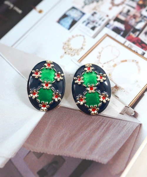 styiro(スタイロ)の「【シルバー925ポスト/ニッケルフリー】アンティークピアス S(ピアス(両耳用)・レディース・グリーン/パープル/オレンジ/ネイビー・FREE)」の2枚目の写真