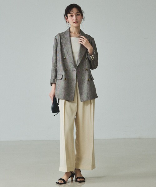 qualite（カリテ）の「【セットアップ対応】ラメリネンジャケット/春服/夏服/オフィスカジュアル/リネン（テーラードジャケット・レディース・グレイッシュベージュ・38/36）」の3枚目の写真