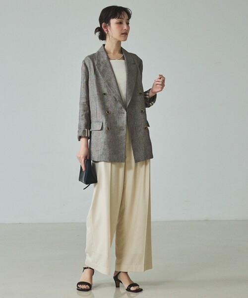 qualite（カリテ）の「【セットアップ対応】ラメリネンジャケット/春服/夏服/オフィスカジュアル/リネン（テーラードジャケット・レディース・グレイッシュベージュ・38/36）」の4枚目の写真