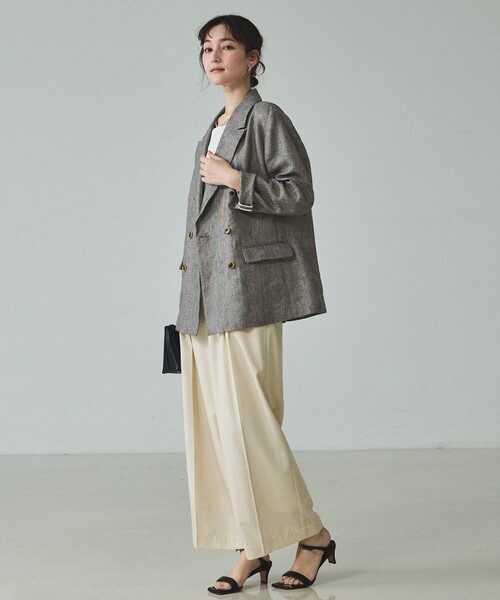 qualite（カリテ）の「【セットアップ対応】ラメリネンジャケット/春服/夏服/オフィスカジュアル/リネン（テーラードジャケット・レディース・グレイッシュベージュ・38/36）」の5枚目の写真