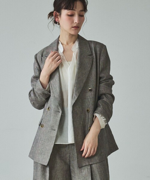 qualite（カリテ）の「【セットアップ対応】ラメリネンジャケット/春服/夏服/オフィスカジュアル/リネン（テーラードジャケット・レディース・グレイッシュベージュ・38/36）」の6枚目の写真
