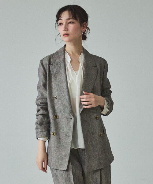 qualite（カリテ）の「【セットアップ対応】ラメリネンジャケット/春服/夏服/オフィスカジュアル/リネン（テーラードジャケット・レディース・グレイッシュベージュ・38/36）」の7枚目の写真
