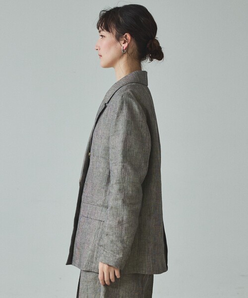 qualite（カリテ）の「【セットアップ対応】ラメリネンジャケット/春服/夏服/オフィスカジュアル/リネン（テーラードジャケット・レディース・グレイッシュベージュ・38/36）」の9枚目の写真