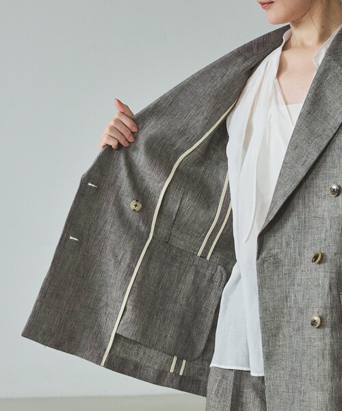 qualite（カリテ）の「【セットアップ対応】ラメリネンジャケット/春服/夏服/オフィスカジュアル/リネン（テーラードジャケット・レディース・グレイッシュベージュ・38/36）」の14枚目の写真