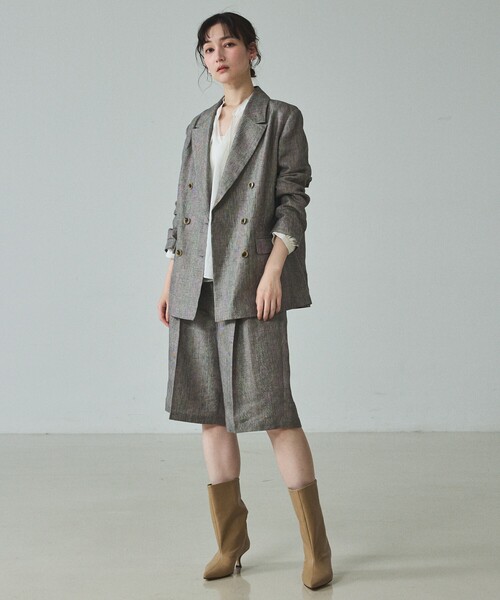 qualite（カリテ）の「【セットアップ対応】ラメリネンジャケット/春服/夏服/オフィスカジュアル/リネン（テーラードジャケット・レディース・グレイッシュベージュ・38/36）」の18枚目の写真