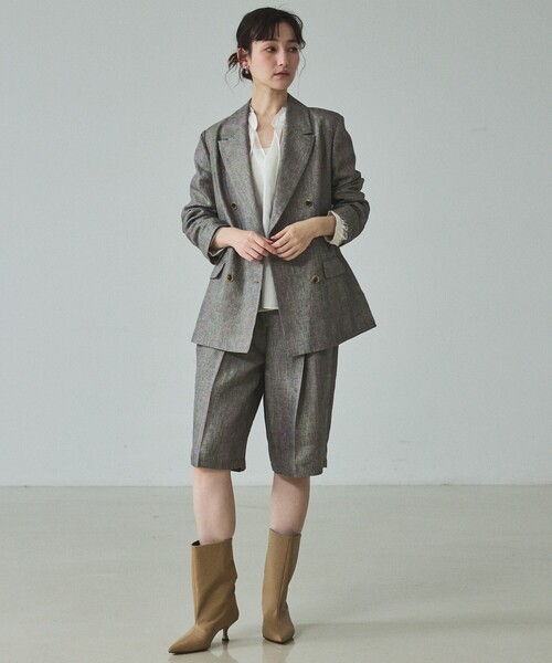 qualite（カリテ）の「【セットアップ対応】ラメリネンジャケット/春服/夏服/オフィスカジュアル/リネン（テーラードジャケット・レディース・グレイッシュベージュ・38/36）」の19枚目の写真