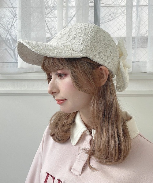 F i.n.t（フィント）の「総レースバックリボンキャップ（キャップ・レディース・ブラック/オフホワイト・FREE）」の11枚目の写真