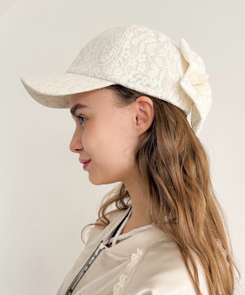 F i.n.t（フィント）の「総レースバックリボンキャップ（キャップ・レディース・ブラック/オフホワイト・FREE）」の4枚目の写真