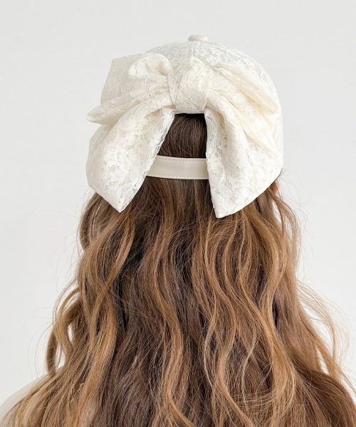 F i.n.t（フィント）の「総レースバックリボンキャップ（キャップ・レディース・ブラック/オフホワイト・FREE）」の3枚目の写真