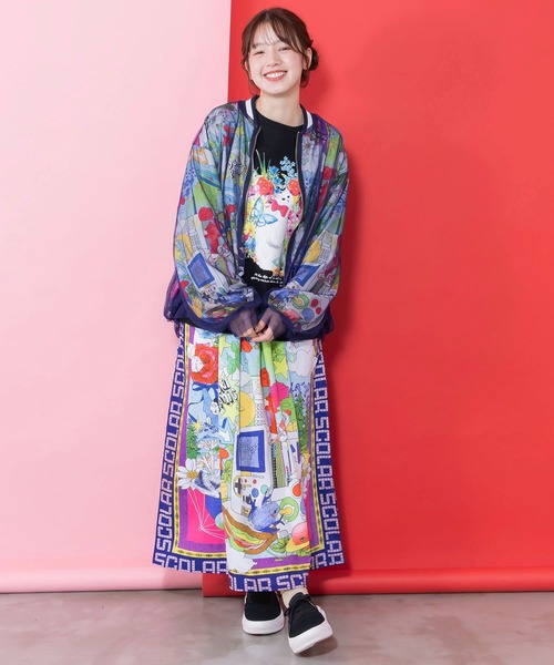 ScoLar（スカラー）の「161626：レトロスカーフ柄チュール重ねブルゾン（ブルゾン・レディース・パープル/ブラック・M）」の3枚目の写真