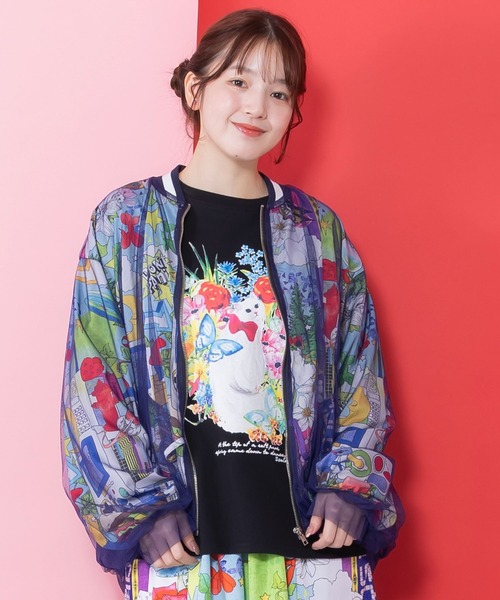 ScoLar（スカラー）の「161626：レトロスカーフ柄チュール重ねブルゾン（ブルゾン・レディース・パープル/ブラック・M）」の4枚目の写真