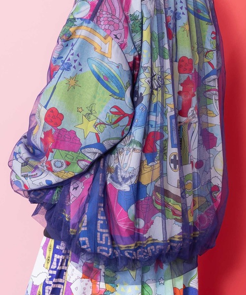 ScoLar（スカラー）の「161626：レトロスカーフ柄チュール重ねブルゾン（ブルゾン・レディース・パープル/ブラック・M）」の7枚目の写真