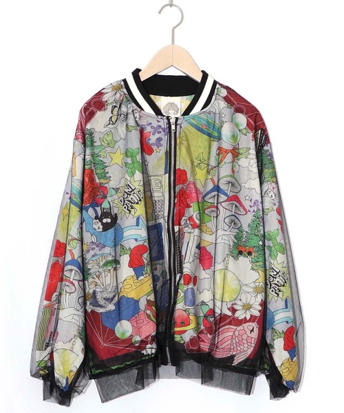 ScoLar（スカラー）の「161626：レトロスカーフ柄チュール重ねブルゾン（ブルゾン・レディース・パープル/ブラック・M）」の9枚目の写真