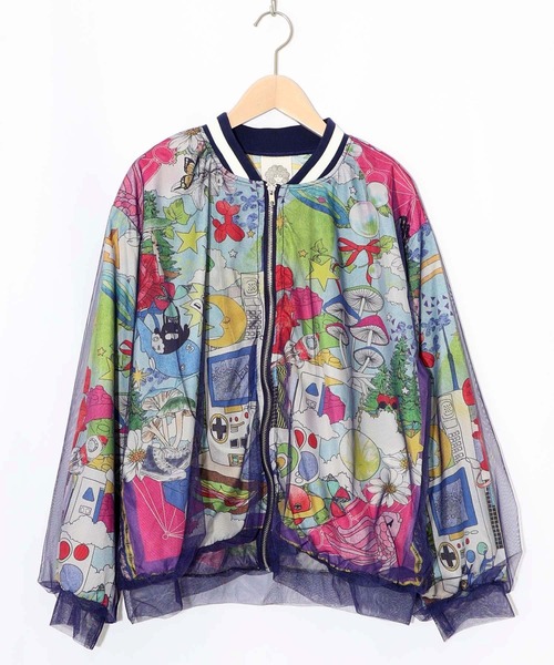 ScoLar（スカラー）の「161626：レトロスカーフ柄チュール重ねブルゾン（ブルゾン・レディース・パープル/ブラック・M）」の11枚目の写真