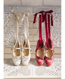 F i.n.t | リボン付き小花刺繍バレエパンプス(パンプス)