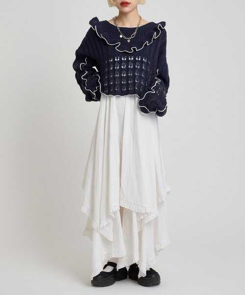 w closet（ダブルクローゼット）の「イレヘムフリルキャミワンピース（ワンピース・レディース・ブラック/オフホワイト・FREE）」の11枚目の写真