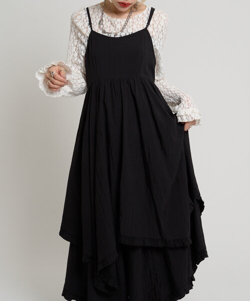 w closet（ダブルクローゼット）の「イレヘムフリルキャミワンピース（ワンピース・レディース・ブラック/オフホワイト・FREE）」の16枚目の写真