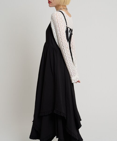 w closet（ダブルクローゼット）の「イレヘムフリルキャミワンピース（ワンピース・レディース・ブラック/オフホワイト・FREE）」の17枚目の写真