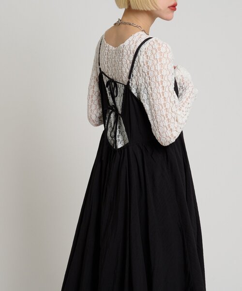 w closet（ダブルクローゼット）の「イレヘムフリルキャミワンピース（ワンピース・レディース・ブラック/オフホワイト・FREE）」の20枚目の写真