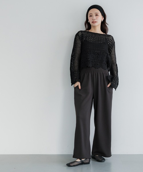 coca(coca)(コカ)の「フレアスリーブクロシェニット(ニット/セーター・レディース・ブラック/アイボリー・ONE SIZE)」の9枚目の写真