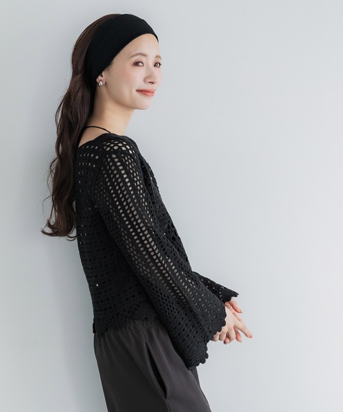coca(coca)(コカ)の「フレアスリーブクロシェニット(ニット/セーター・レディース・ブラック/アイボリー・ONE SIZE)」の10枚目の写真