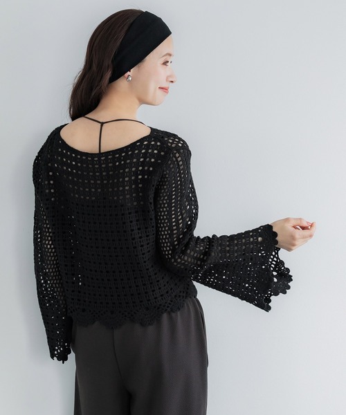 coca(coca)(コカ)の「フレアスリーブクロシェニット(ニット/セーター・レディース・ブラック/アイボリー・ONE SIZE)」の12枚目の写真
