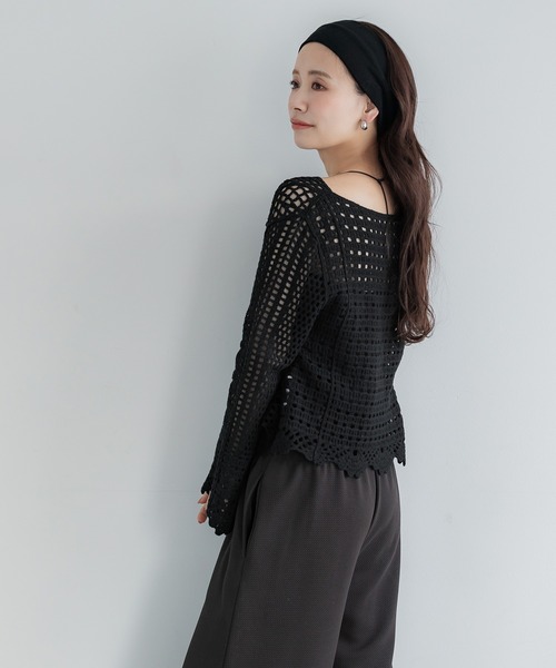 coca(coca)(コカ)の「フレアスリーブクロシェニット(ニット/セーター・レディース・ブラック/アイボリー・ONE SIZE)」の13枚目の写真