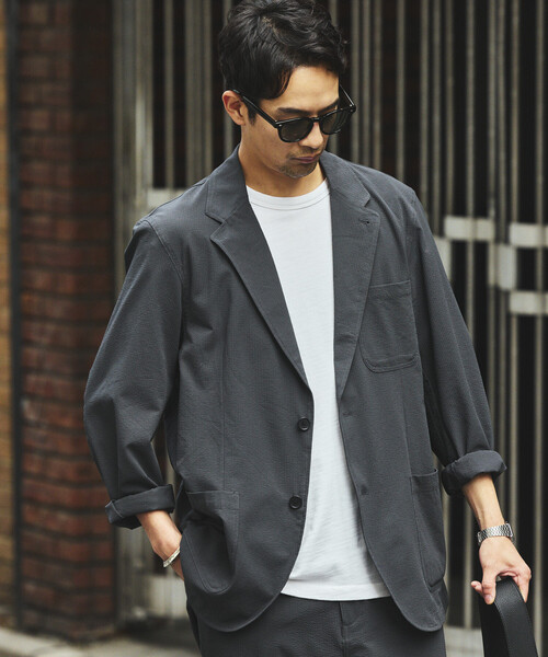 FREAK'S STORE(フリークスストア)の「SOLOTEX シアサッカー 2Bジャケット セットアップ/イージーパンツ テーラードジャケット(セットアップ・メンズ・チャコールグレー/ブラック/ネイビー/オリーブ・SMALL/X-LARGE/LARGE/MEDIUM)」の14枚目の写真