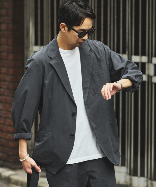 FREAK'S STORE(フリークスストア)の「SOLOTEX シアサッカー 2Bジャケット セットアップ/イージーパンツ テーラードジャケット(セットアップ・メンズ・チャコールグレー/ブラック/ネイビー/オリーブ・SMALL/X-LARGE/LARGE/MEDIUM)」の16枚目の写真