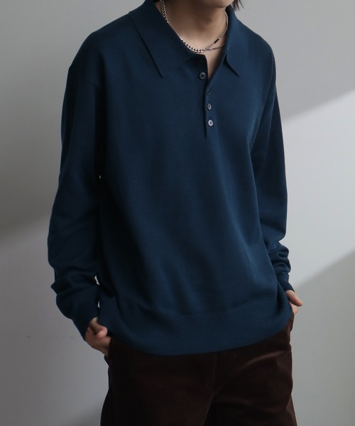 welise(ウェライズ)の「【welise/ウェライズ】ベーシックスムースニット ショート丈長袖ポロシャツ(ポロシャツ・メンズ・チャコールグレー/ブラック/アイボリー/ダークブルー/ホワイト/ワイン・L/M/S)」の5枚目の写真