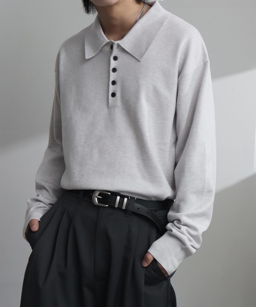 welise(ウェライズ)の「【welise/ウェライズ】ベーシックスムースニット ショート丈長袖ポロシャツ(ポロシャツ・メンズ・チャコールグレー/ブラック/アイボリー/ダークブルー/ホワイト/ワイン・L/M/S)」の2枚目の写真