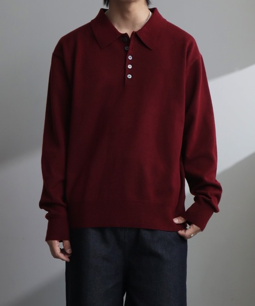 welise(ウェライズ)の「【welise/ウェライズ】ベーシックスムースニット ショート丈長袖ポロシャツ(ポロシャツ・メンズ・チャコールグレー/ブラック/アイボリー/ダークブルー/ホワイト/ワイン・L/M/S)」の6枚目の写真