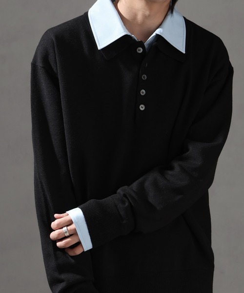 welise(ウェライズ)の「【welise/ウェライズ】ベーシックスムースニット ショート丈長袖ポロシャツ(ポロシャツ・メンズ・チャコールグレー/ブラック/アイボリー/ダークブルー/ホワイト/ワイン・L/M/S)」の4枚目の写真
