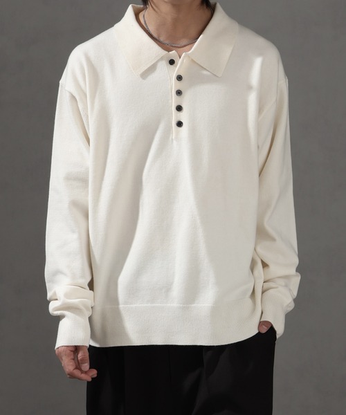 welise(ウェライズ)の「【welise/ウェライズ】ベーシックスムースニット ショート丈長袖ポロシャツ(ポロシャツ・メンズ・チャコールグレー/ブラック/アイボリー/ダークブルー/ホワイト/ワイン・L/M/S)」の9枚目の写真