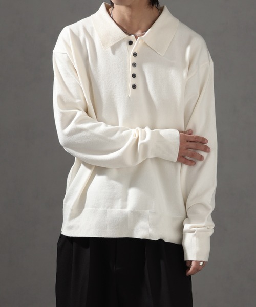 welise(ウェライズ)の「【welise/ウェライズ】ベーシックスムースニット ショート丈長袖ポロシャツ(ポロシャツ・メンズ・チャコールグレー/ブラック/アイボリー/ダークブルー/ホワイト/ワイン・L/M/S)」の10枚目の写真