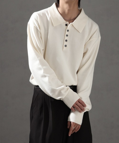 welise(ウェライズ)の「【welise/ウェライズ】ベーシックスムースニット ショート丈長袖ポロシャツ(ポロシャツ・メンズ・チャコールグレー/ブラック/アイボリー/ダークブルー/ホワイト/ワイン・L/M/S)」の21枚目の写真