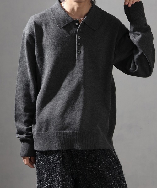 welise(ウェライズ)の「【welise/ウェライズ】ベーシックスムースニット ショート丈長袖ポロシャツ(ポロシャツ・メンズ・チャコールグレー/ブラック/アイボリー/ダークブルー/ホワイト/ワイン・L/M/S)」の13枚目の写真